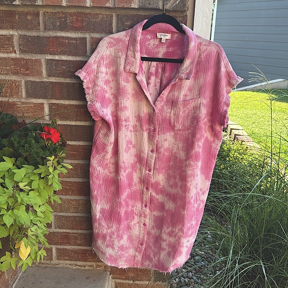 UMGEE Ladies L Pink and White Tie-Dye Tunic Shirt/Dress/Cover Up